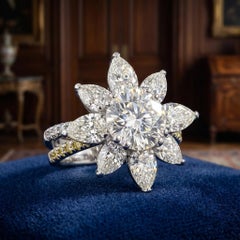 Harry Winston GIA 2.80 Carat E VVS1 Fancy Yellow White Diamond Cluster Ring