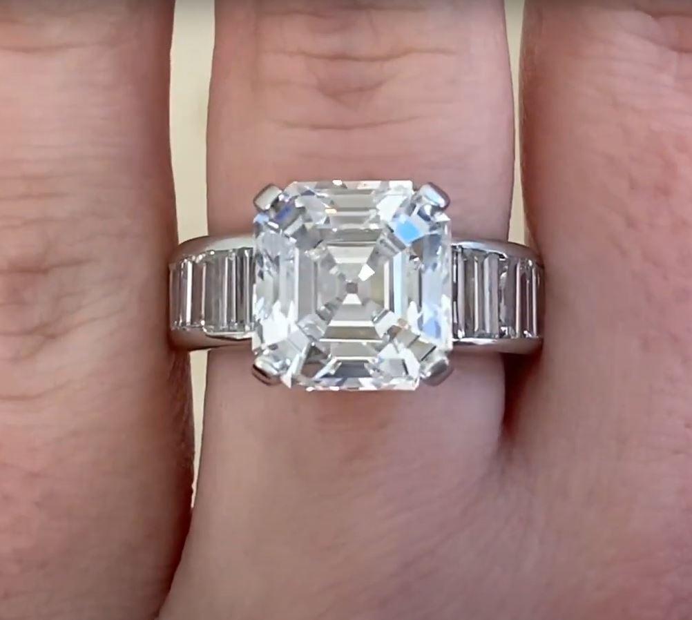 Women's Harry Winston GIA 6.20ct Asscher Cut Diamond Engagement Ring, E Color, Platinum For Sale
