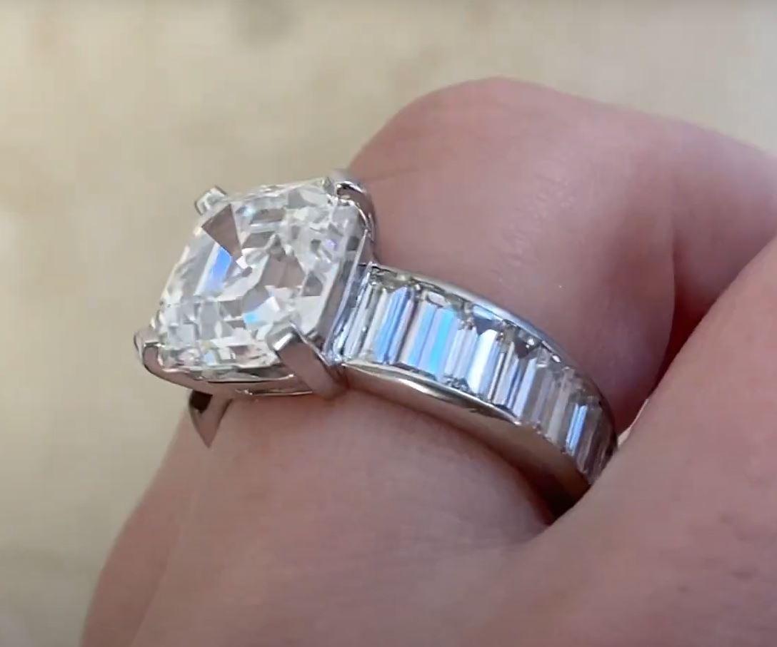 Harry Winston GIA 6.20ct Asscher Cut Diamond Engagement Ring, E Color, Platinum For Sale 2