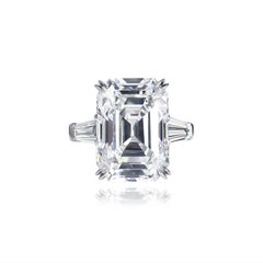 Harry Winston GIA Certified 12.14 Ct D IF Emerald Cut Diamond Three-Stone Ring