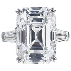 Harry Winston GIA Certified 12.14 Ct D IF Emerald Cut Diamond Three-Stone Ring