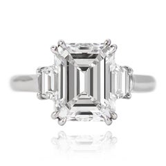 Harry Winston GIA D color Certified 3.16 Carat Emerald Cut Three-Stone Ring