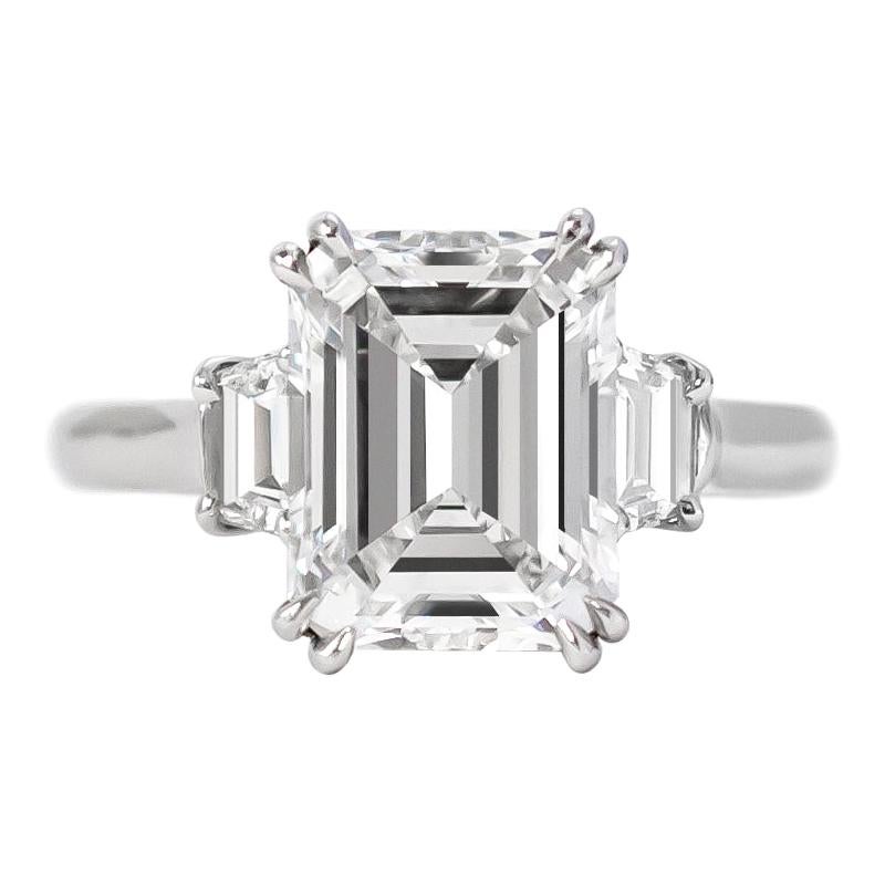 Harry Winston GIA D color Certified 3.16 Carat Emerald Cut Three-Stone Ring