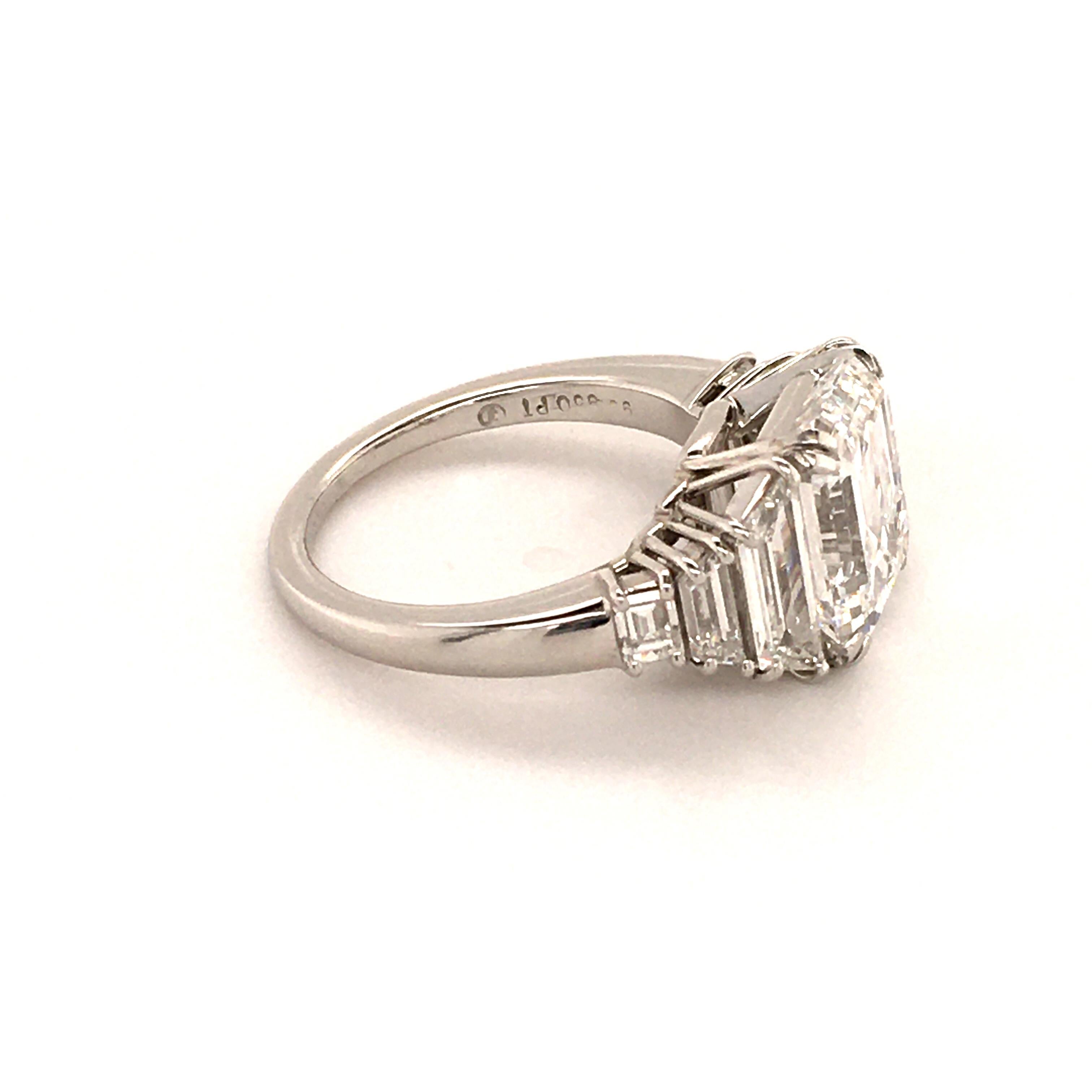 Modern Harry Winston GIA Certified 4.63 Carat Emerald Cut Diamond Ring in Platinum 950 For Sale
