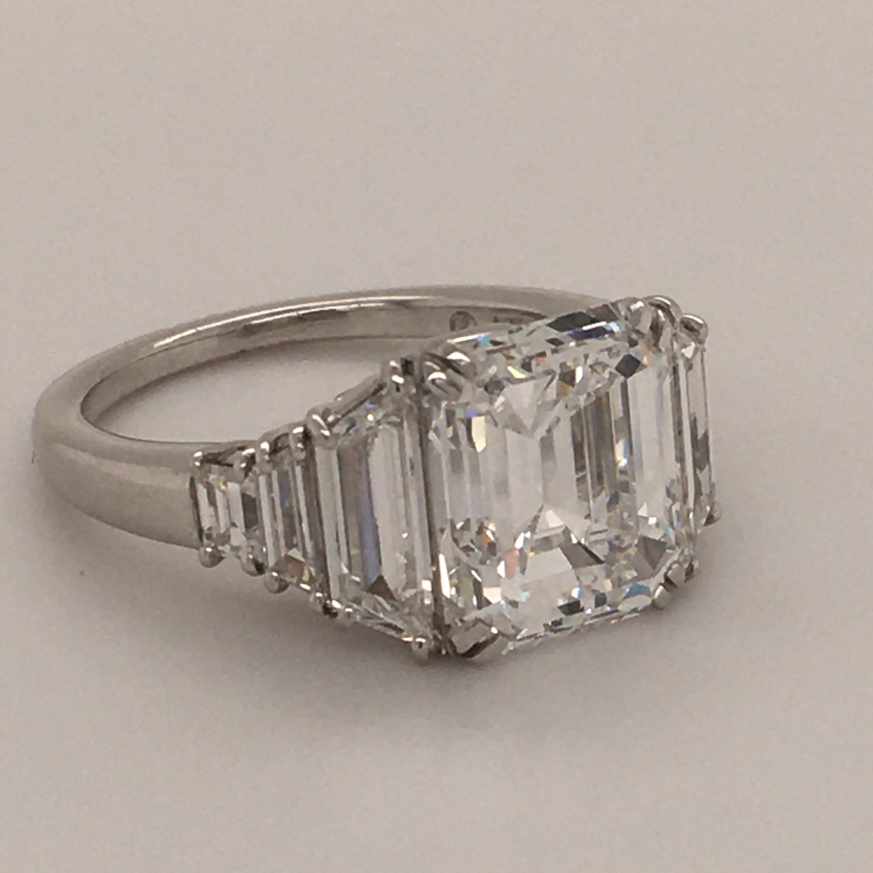 Women's or Men's Harry Winston GIA Certified 4.63 Carat Emerald Cut Diamond Ring in Platinum 950 For Sale