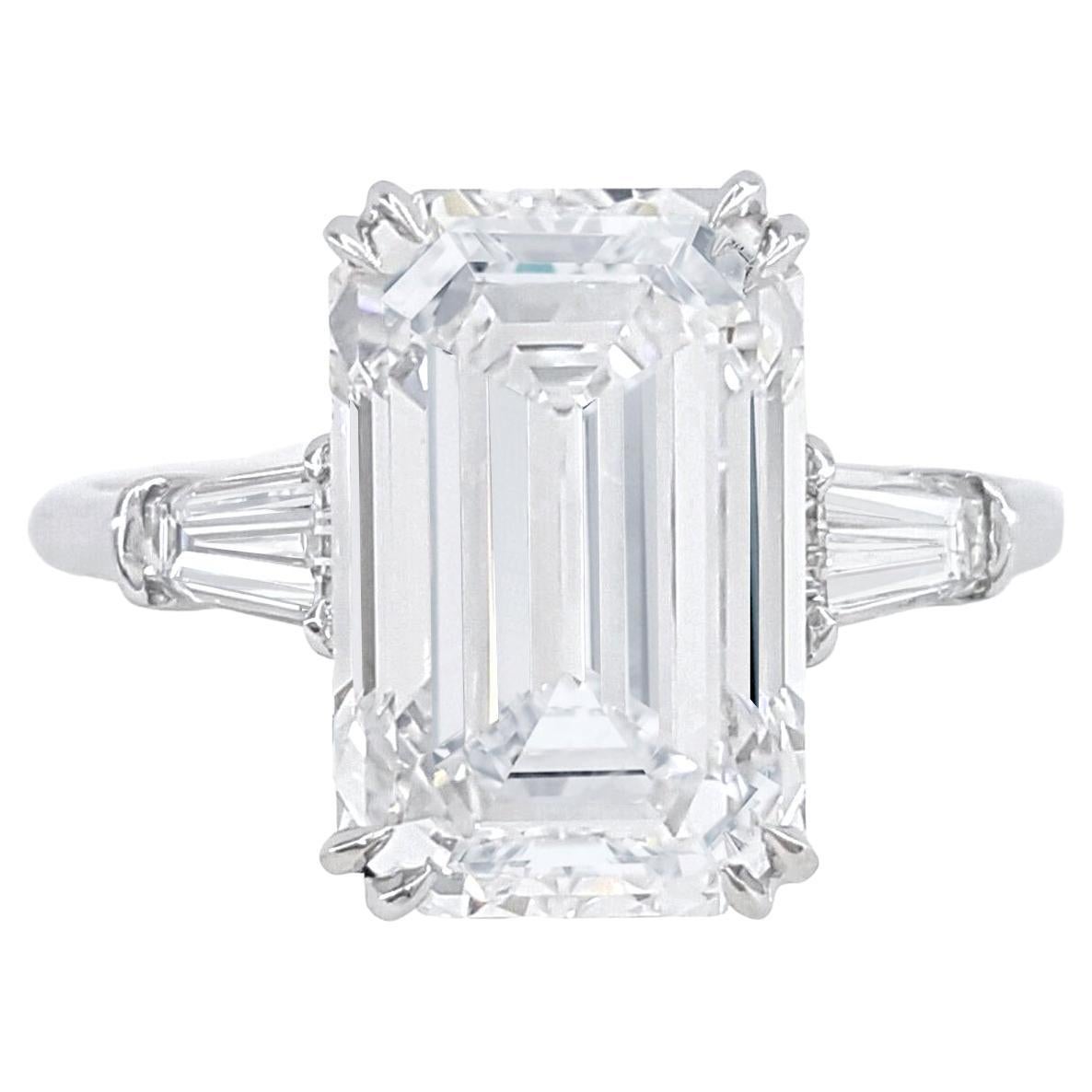 Harry Winston 4.75 Carat GIA Certified D Color Emerald Cut Diamond Ring For Sale