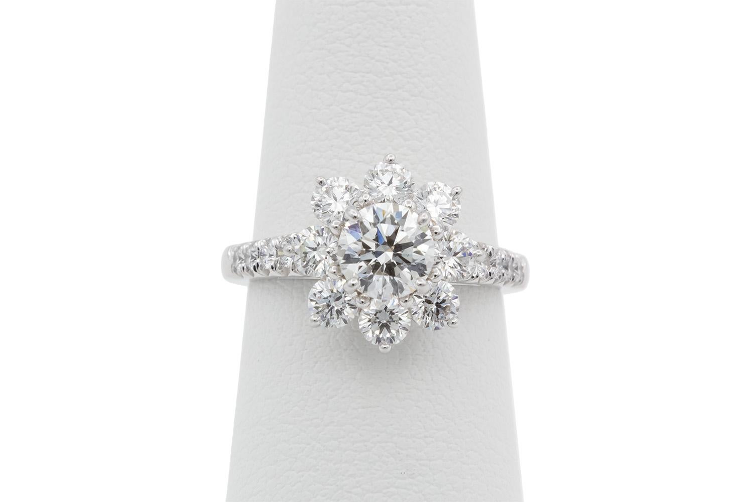Harry Winston GIA Certified Platinum Diamond Sunflower Ring 1.71ctw Box & Papers For Sale 1