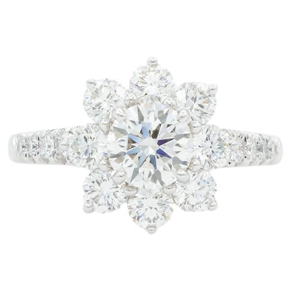Harry Winston GIA Certified Platinum Diamond Sunflower Ring 1.71ctw Box & Papers For Sale