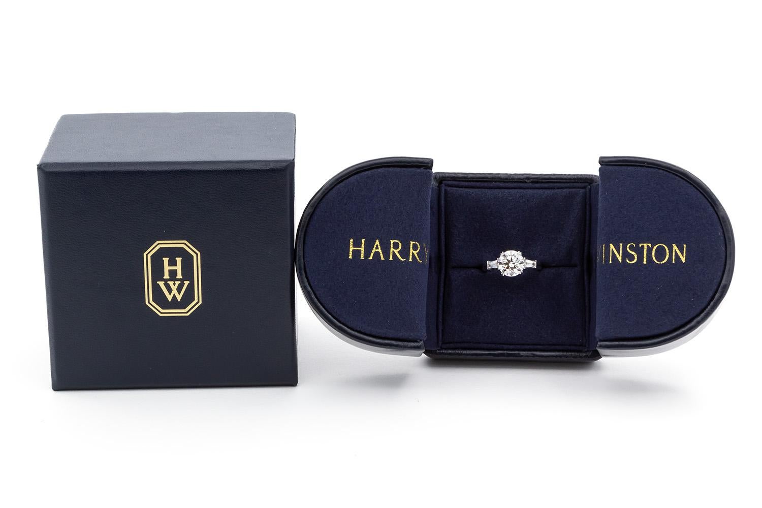 Harry Winston GIA Certified Three Stone Platinum Diamond Engagement Ring 2.19ctw For Sale 1