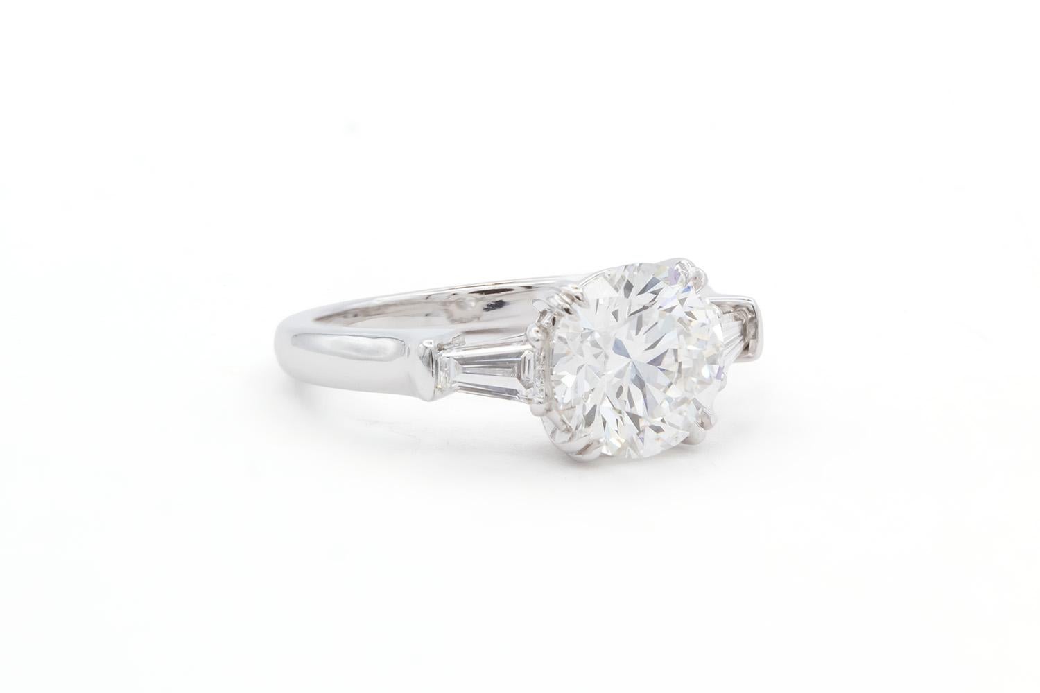 Round Cut Harry Winston GIA Certified Three Stone Platinum Diamond Engagement Ring 2.19ctw For Sale