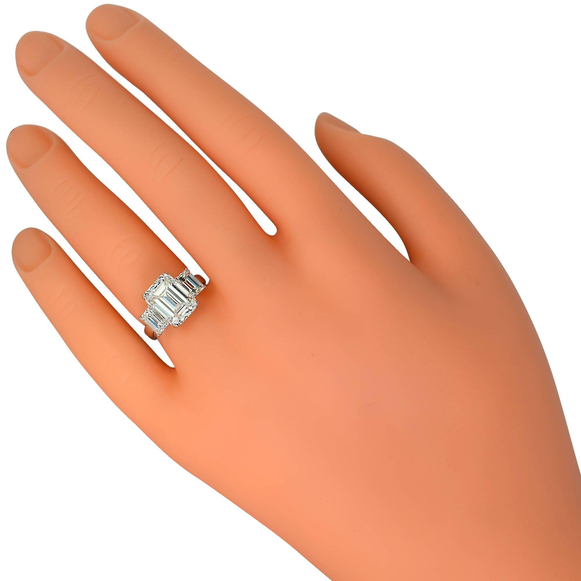 Modern Harry Winston GIA Graded 5.11 Carat Diamond Three-Stone Engagement Ring