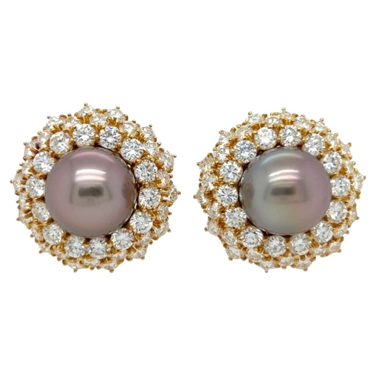 Harry Winston Gold South Sea Pearl Diamond Earrings