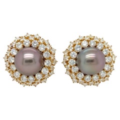 Harry Winston Gold South Sea Pearl Diamond Earrings