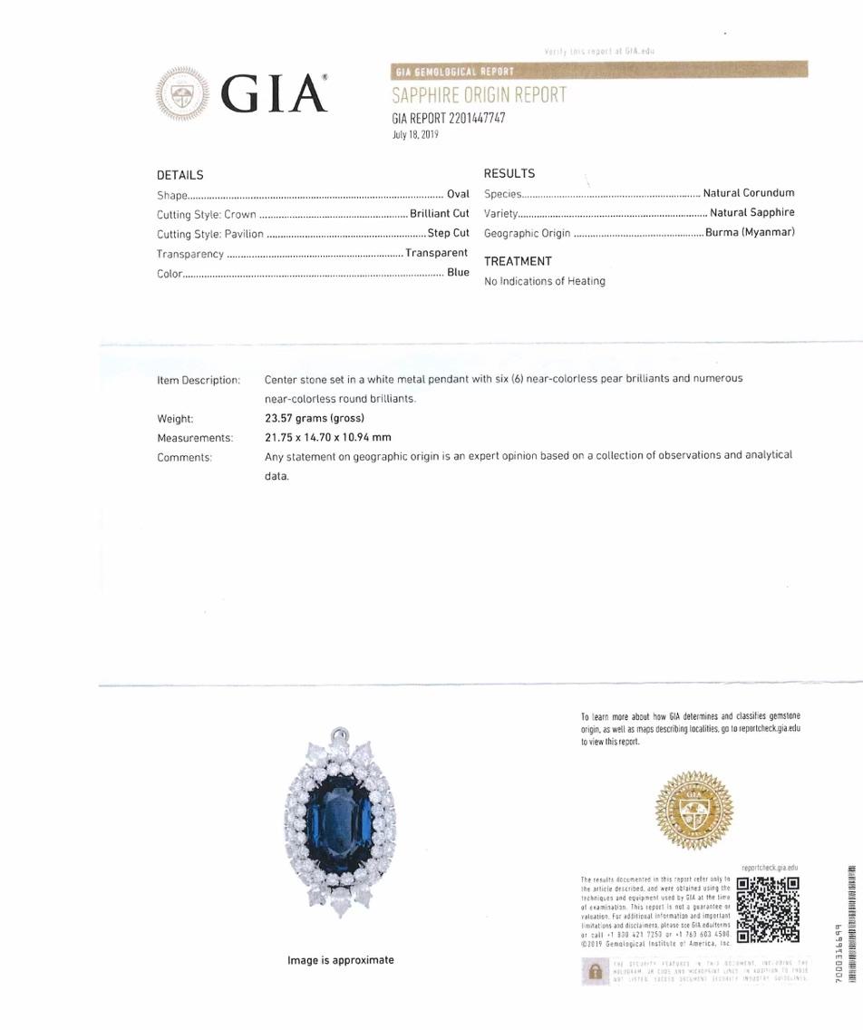 Harry Winston GRS Certified 38.56 Carat Burma Oval Sapphire and Diamond ...