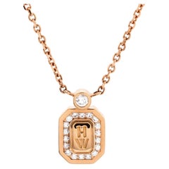Harry Winston HW Logo Pendant Necklace 18K Rose Gold with Diamonds