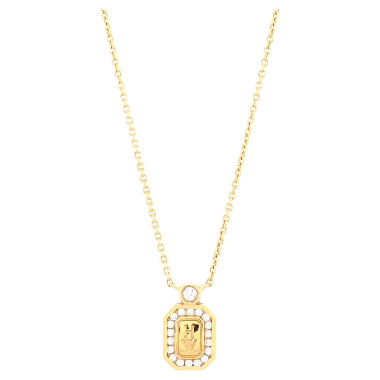 Harry Winston HW Logo Pendant Necklace 18k Yellow Gold with Diamonds