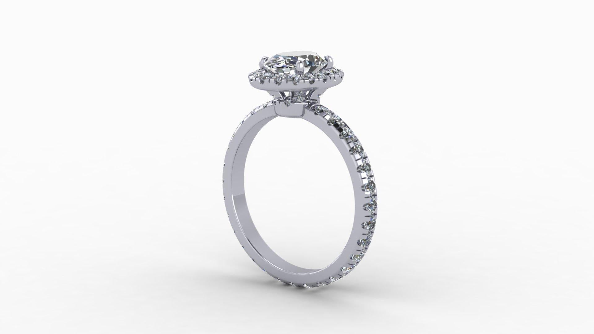 Harry Winston Inspired 1.2 Carat Oval Cut Diamond Halo Engagement Ring In New Condition For Sale In London, GB