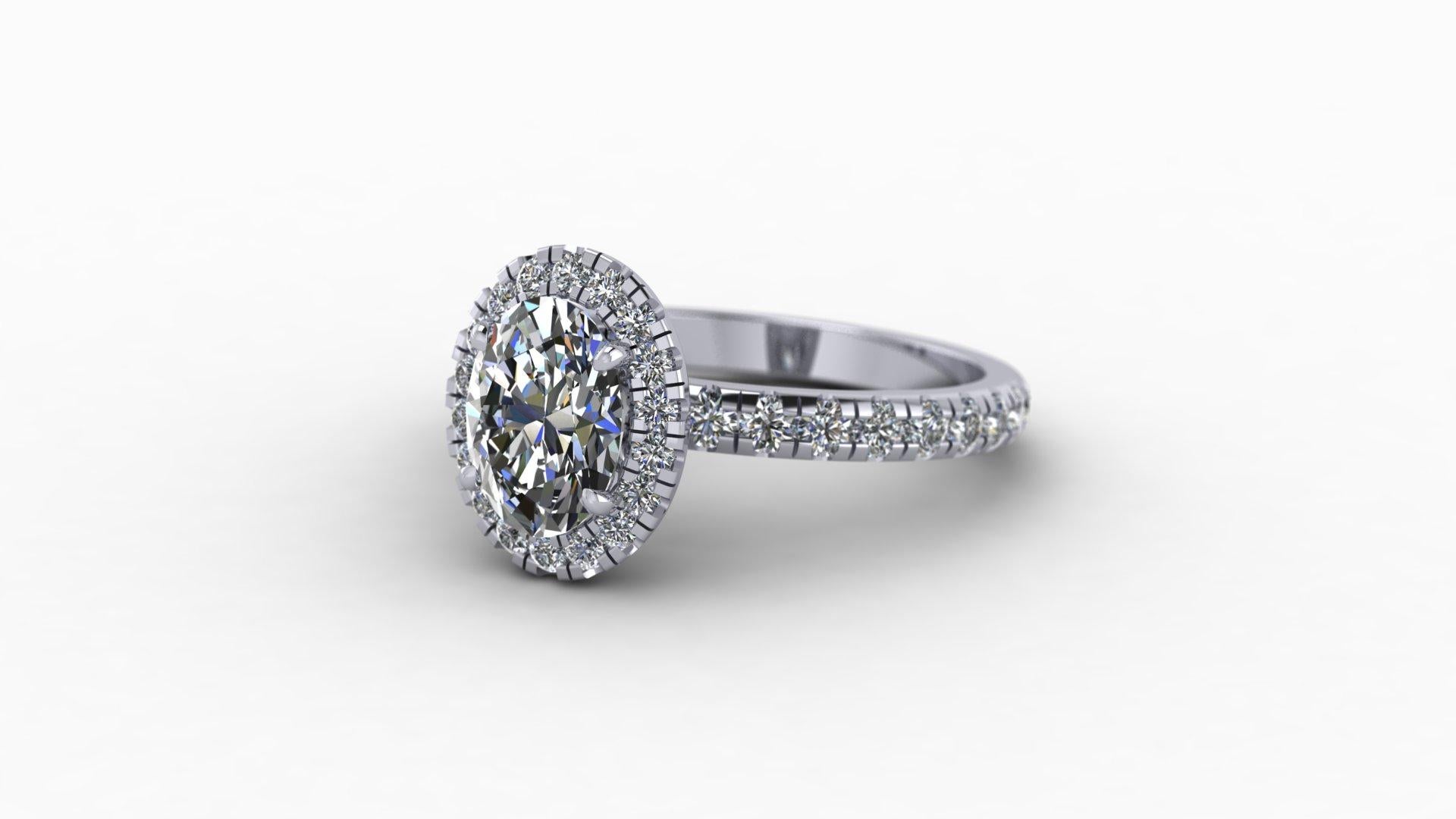 Harry Winston Inspired 1.2 Carat Oval Cut Diamond Halo Engagement Ring For Sale 1