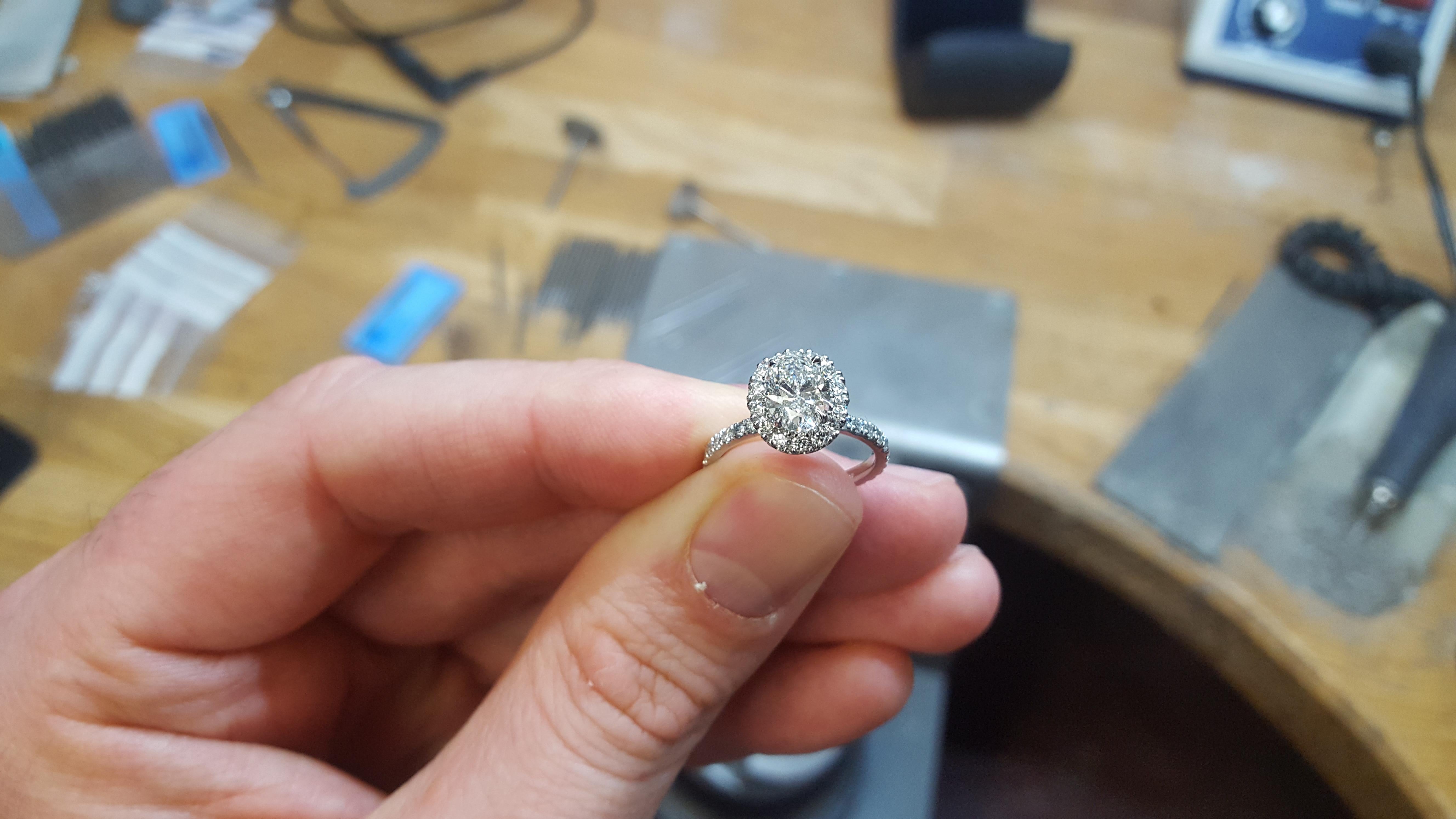 Contemporary Harry Winston Inspired Diamond Halo Engagement Ring For Sale