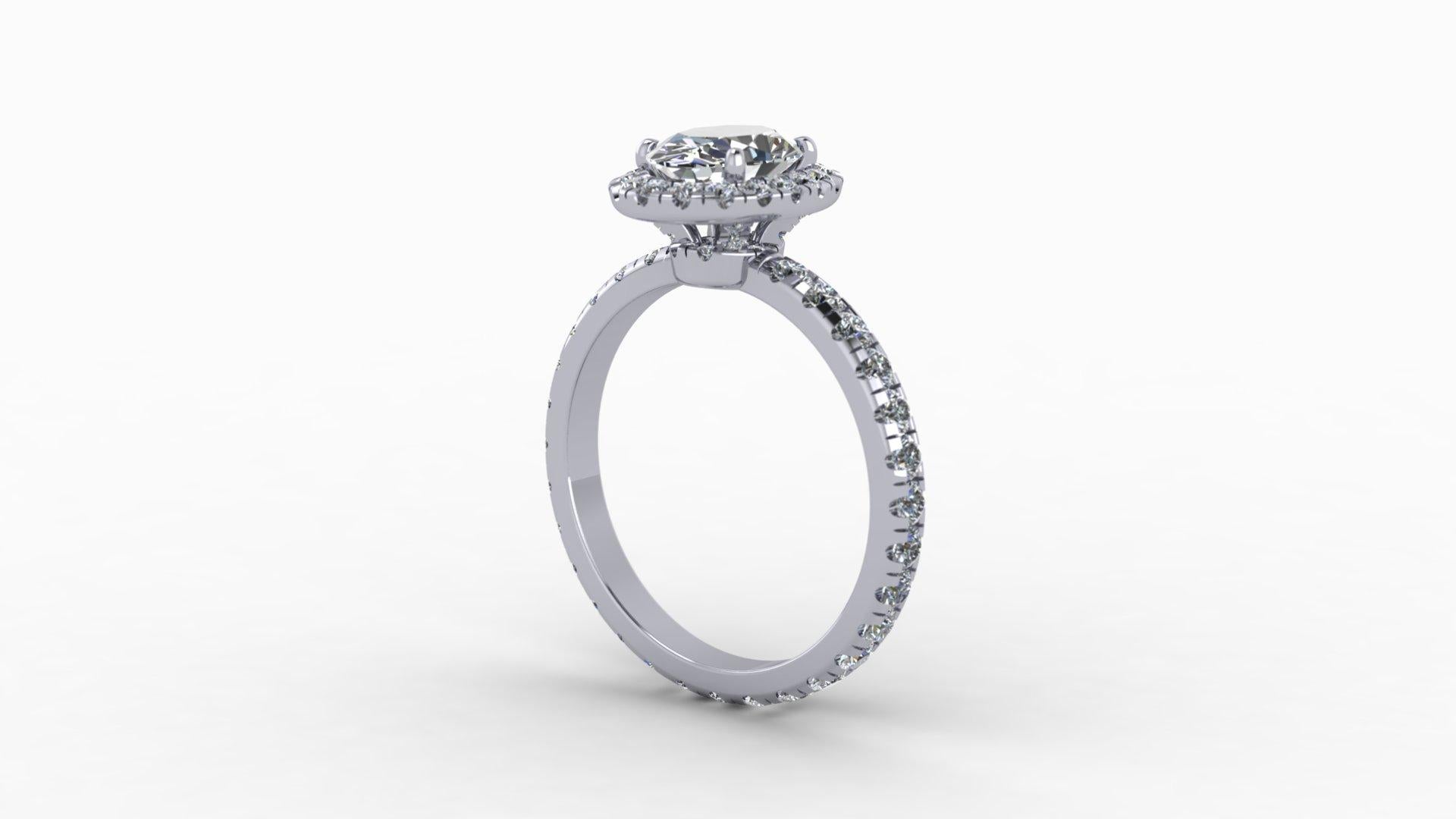 Oval Cut Harry Winston Inspired Diamond Halo Engagement Ring For Sale