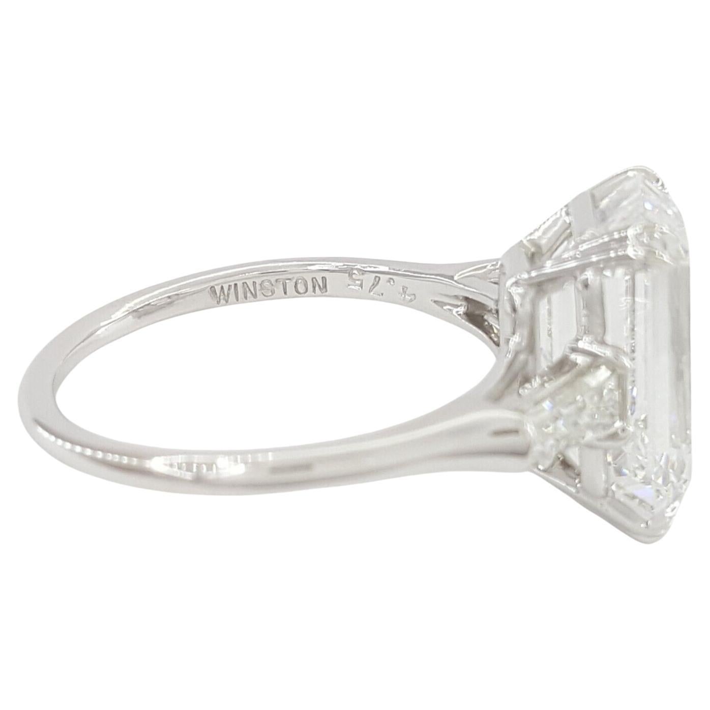 Taille émeraude HARRY WINSTON Bague d'investissement de couleur D avec diamant taille émeraude en vente