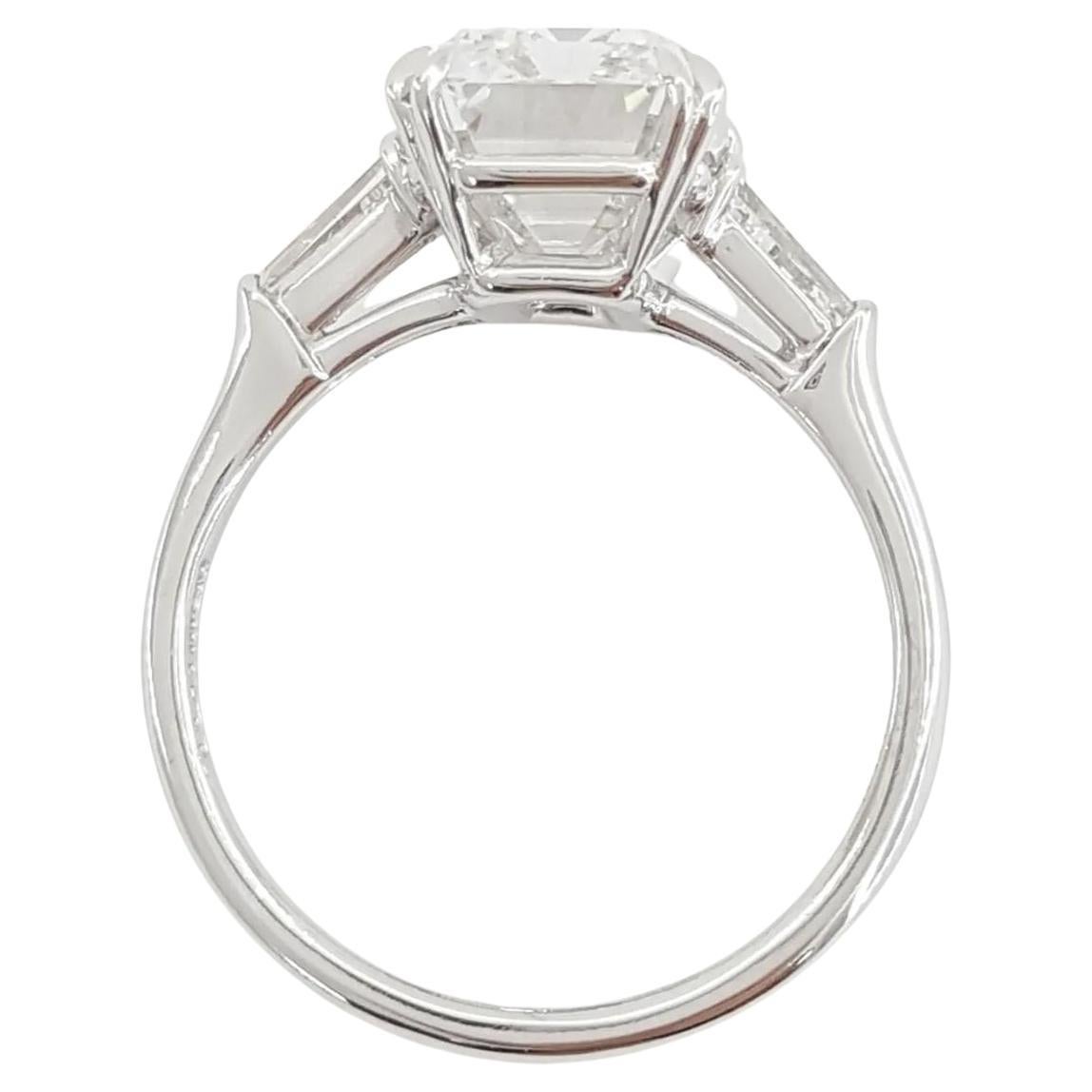 HARRY WINSTON Investment grade D color Emerald Cut Diamond Ring For Sale 1