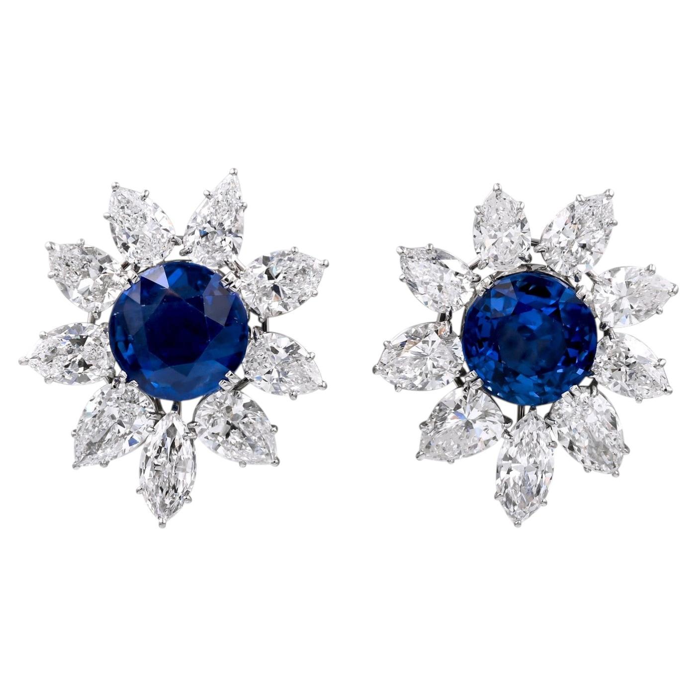 Harry Winston Jacques Timey Vintage Sapphire Diamond Cluster Stud Earrings For Sale