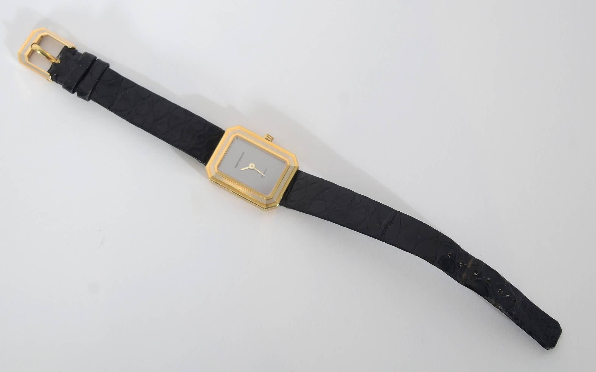Modern Harry Winston Ladies yellow and white gold quartz Wristwatch For Sale