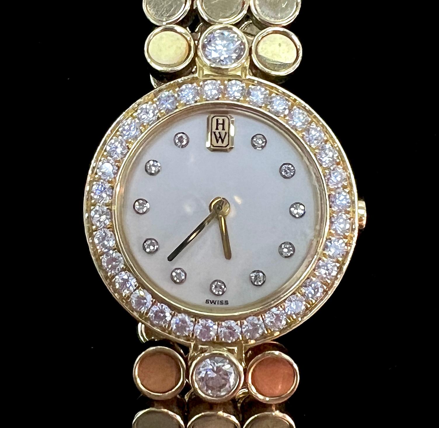 Montre pour femme Harry Winston en or jaune 18 carats et diamants Excellent état - En vente à New York, NY