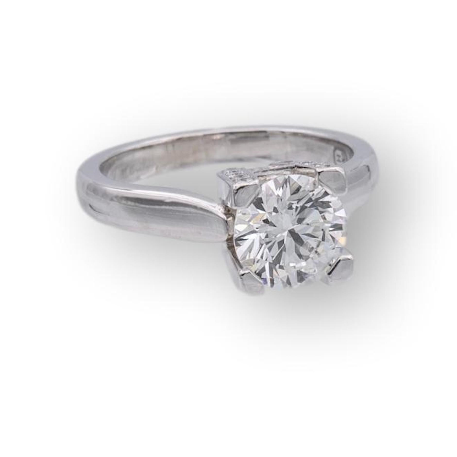 Modern Harry Winston Logo Micropave Platinum Round Diamond 1.09ct FVS1 Engagement Ring