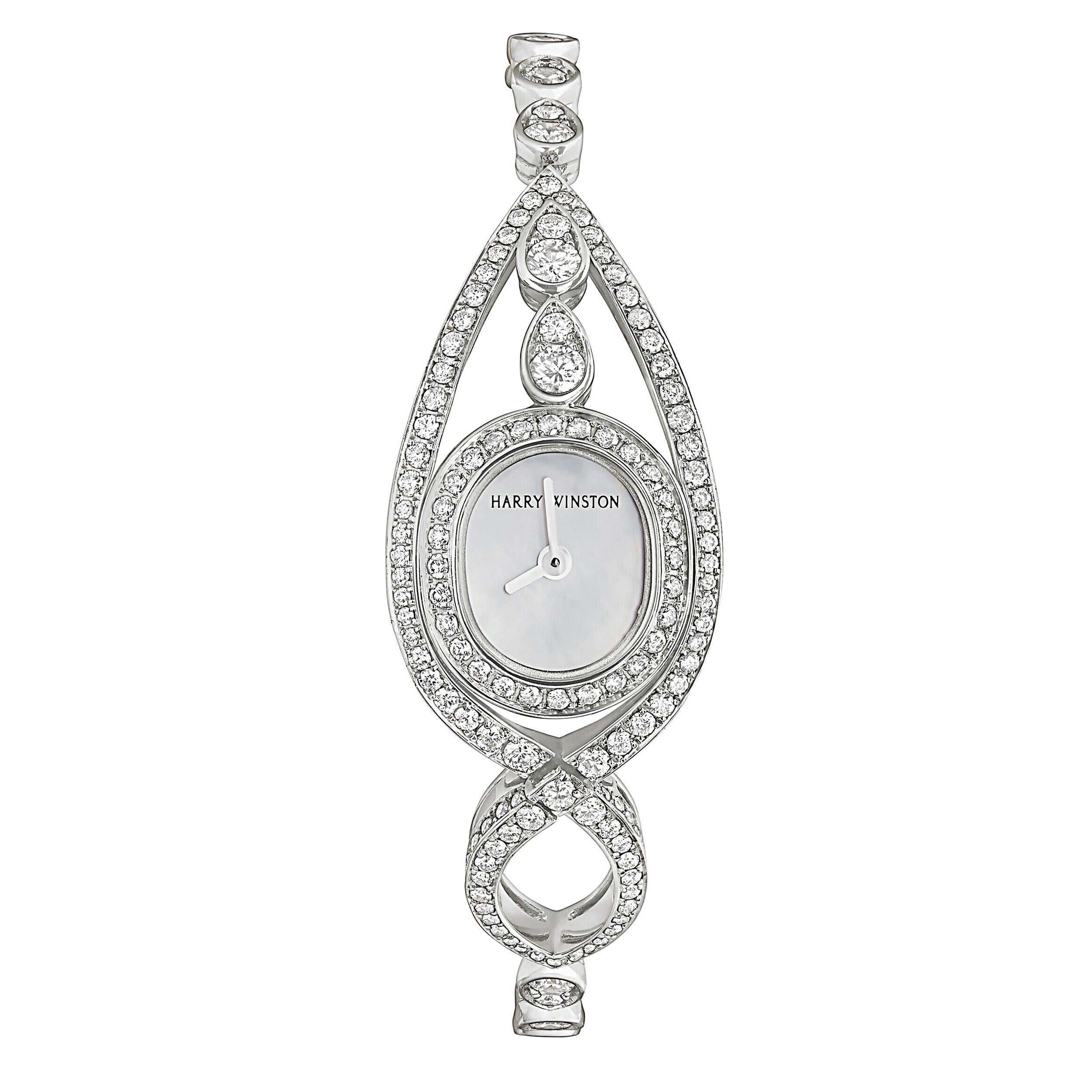 Harry Winston Weißgold-Uhr mit Diamantschleife (Rundschliff) im Angebot