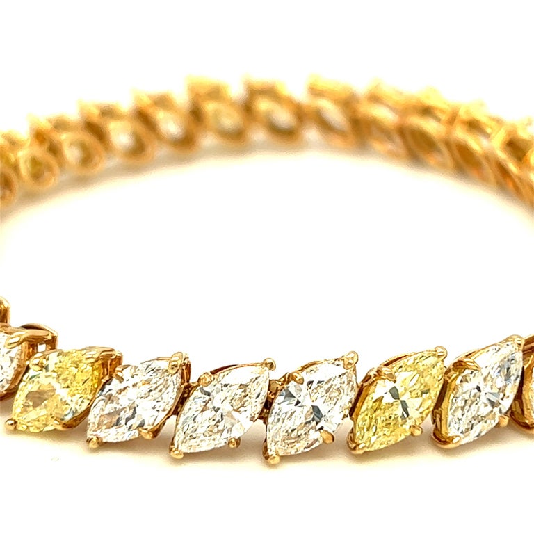 Harry Winston Marquise Shaped Yellow and Colorless Diamond Tennis