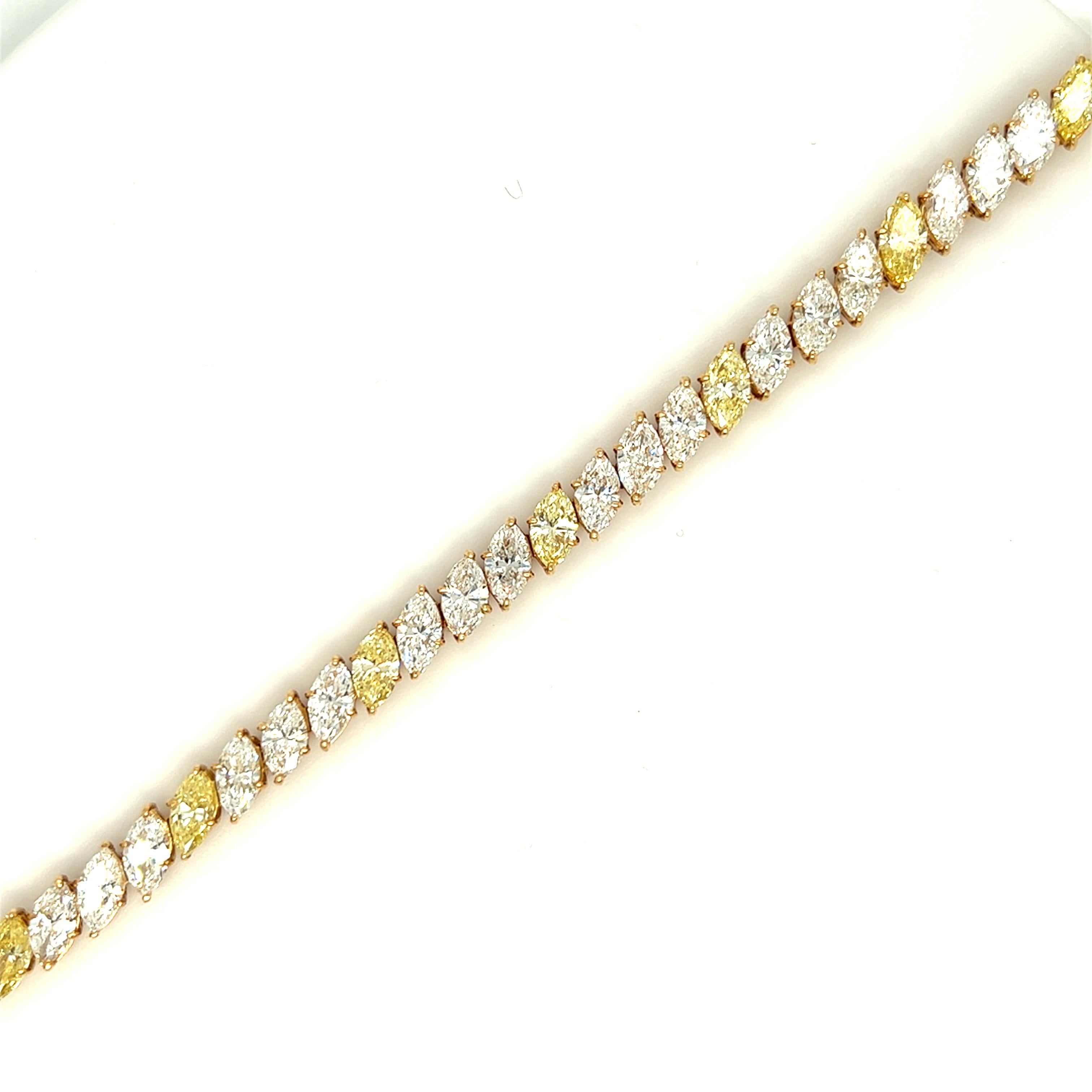 Harry Winston Marquise Shaped Yellow and Colorless Diamond Tennis Bracelet In Excellent Condition For Sale In beverly hills, CA