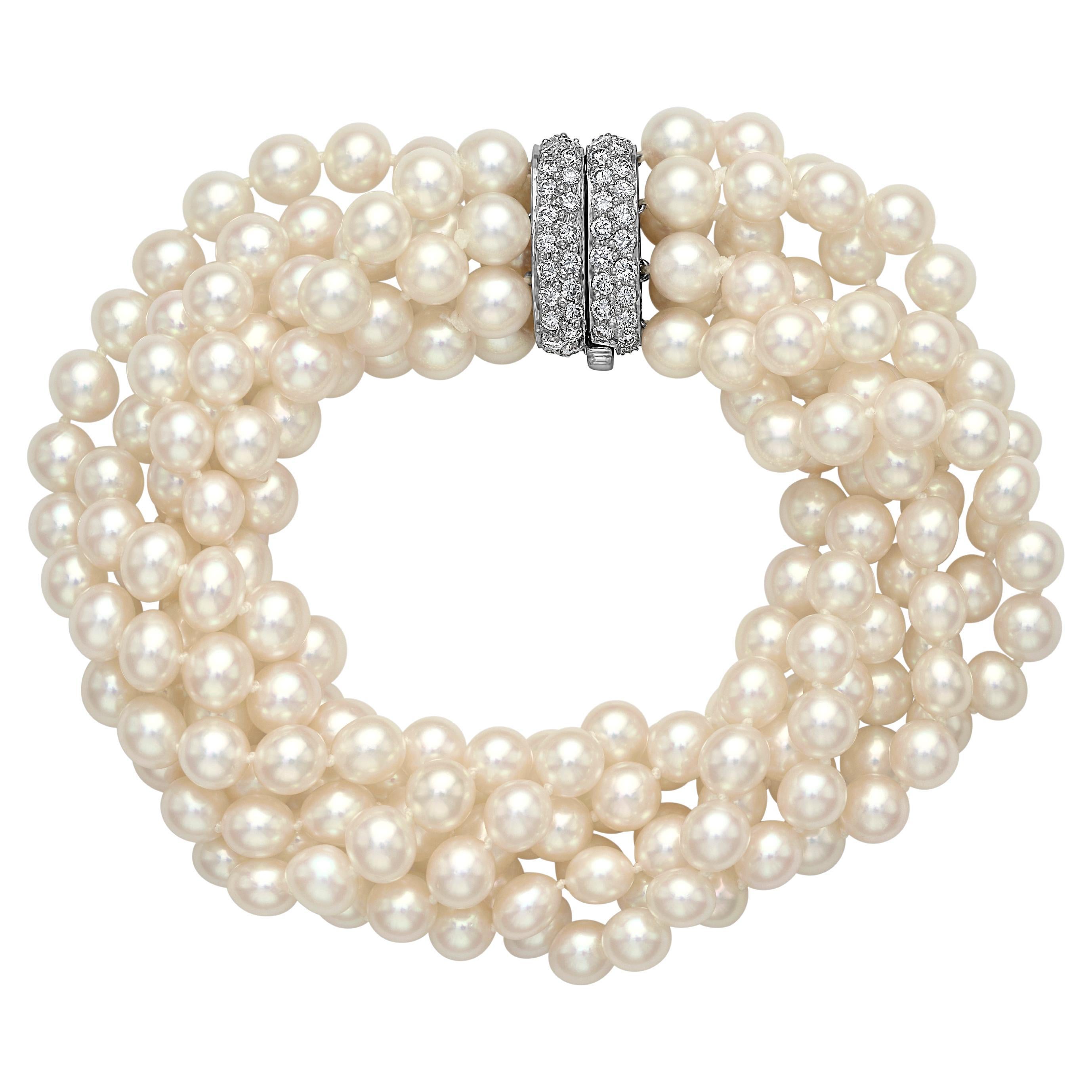 Bracciale con diamanti e perle in platino di Harry Winston, metà del secolo scorso in vendita