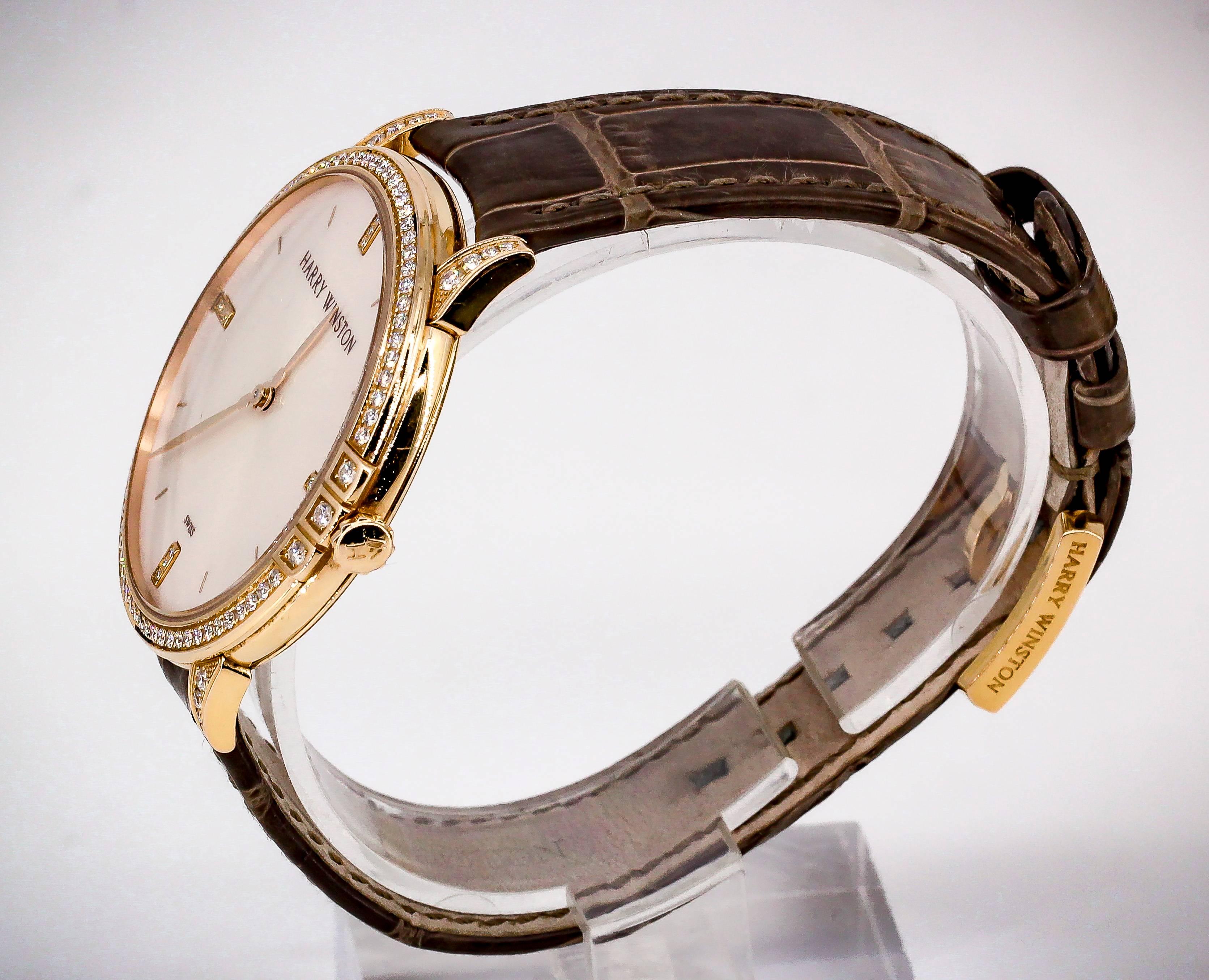 Harry Winston Rose Gold Diamond Midnight Quartz Wristwatch In Excellent Condition In New York, NY