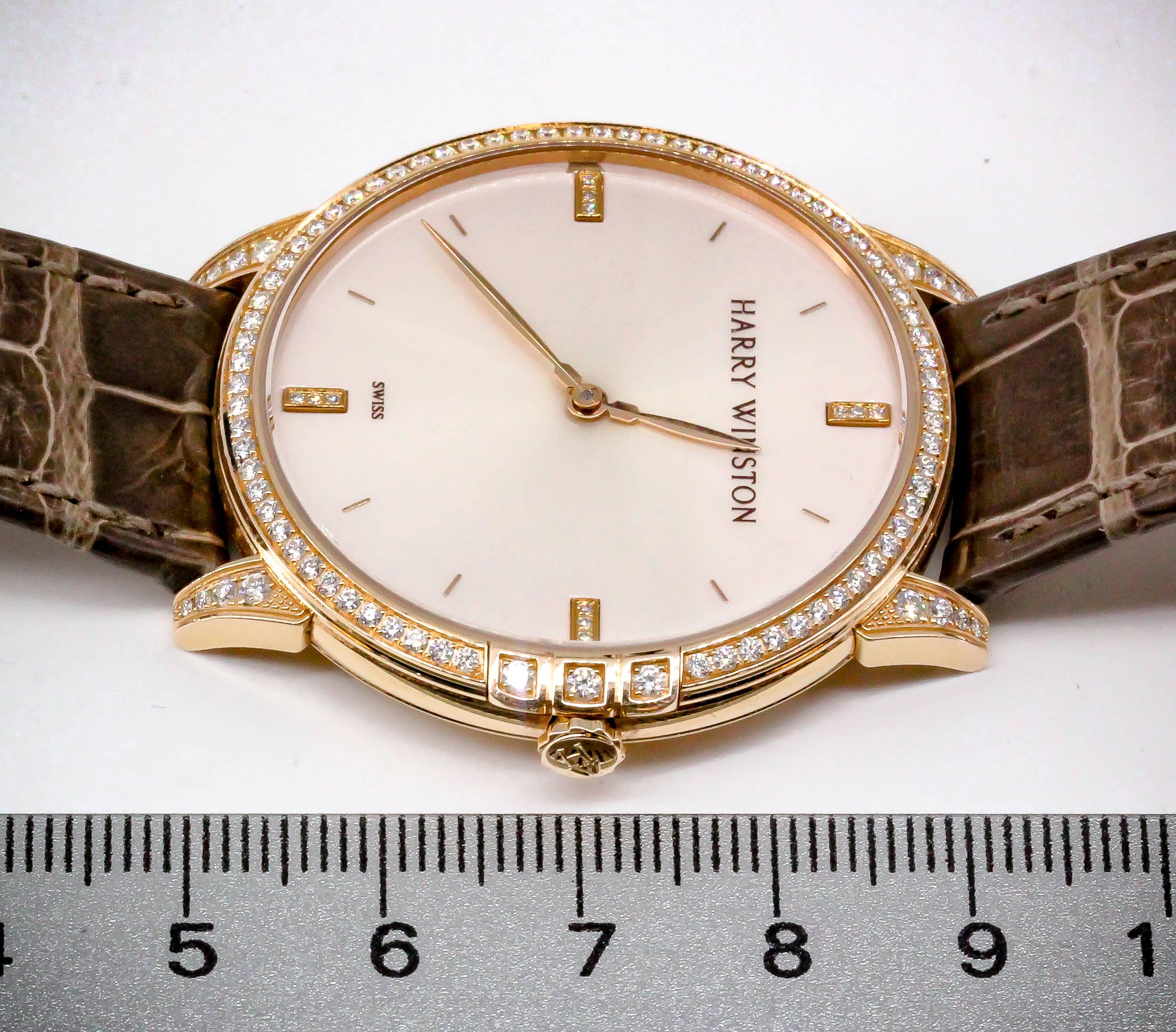 Harry Winston Rose Gold Diamond Midnight Quartz Wristwatch 3
