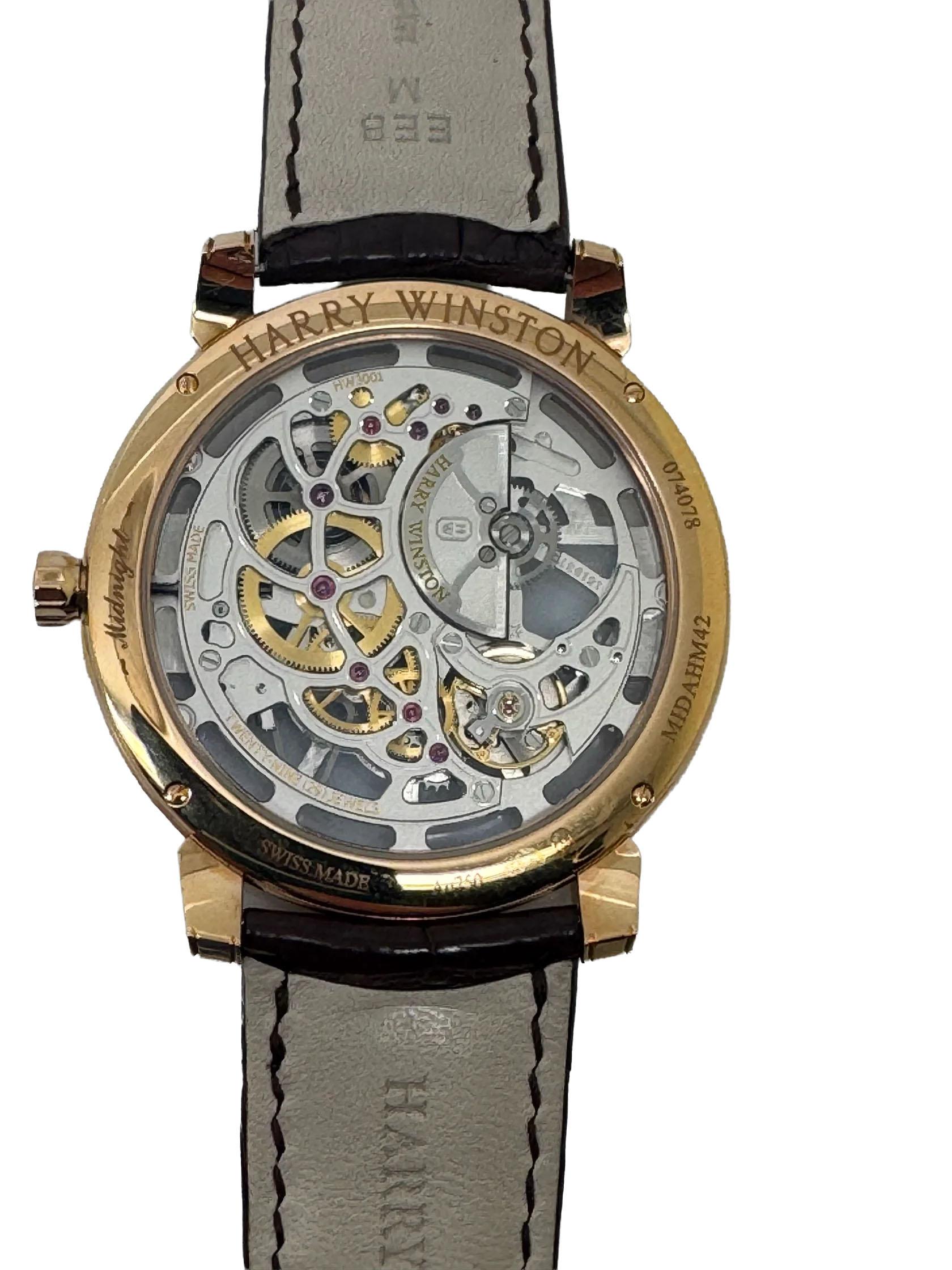 Orologio Harry Winston Midnight Moon Phase Scheletro in oro rosa 42mm in vendita 2