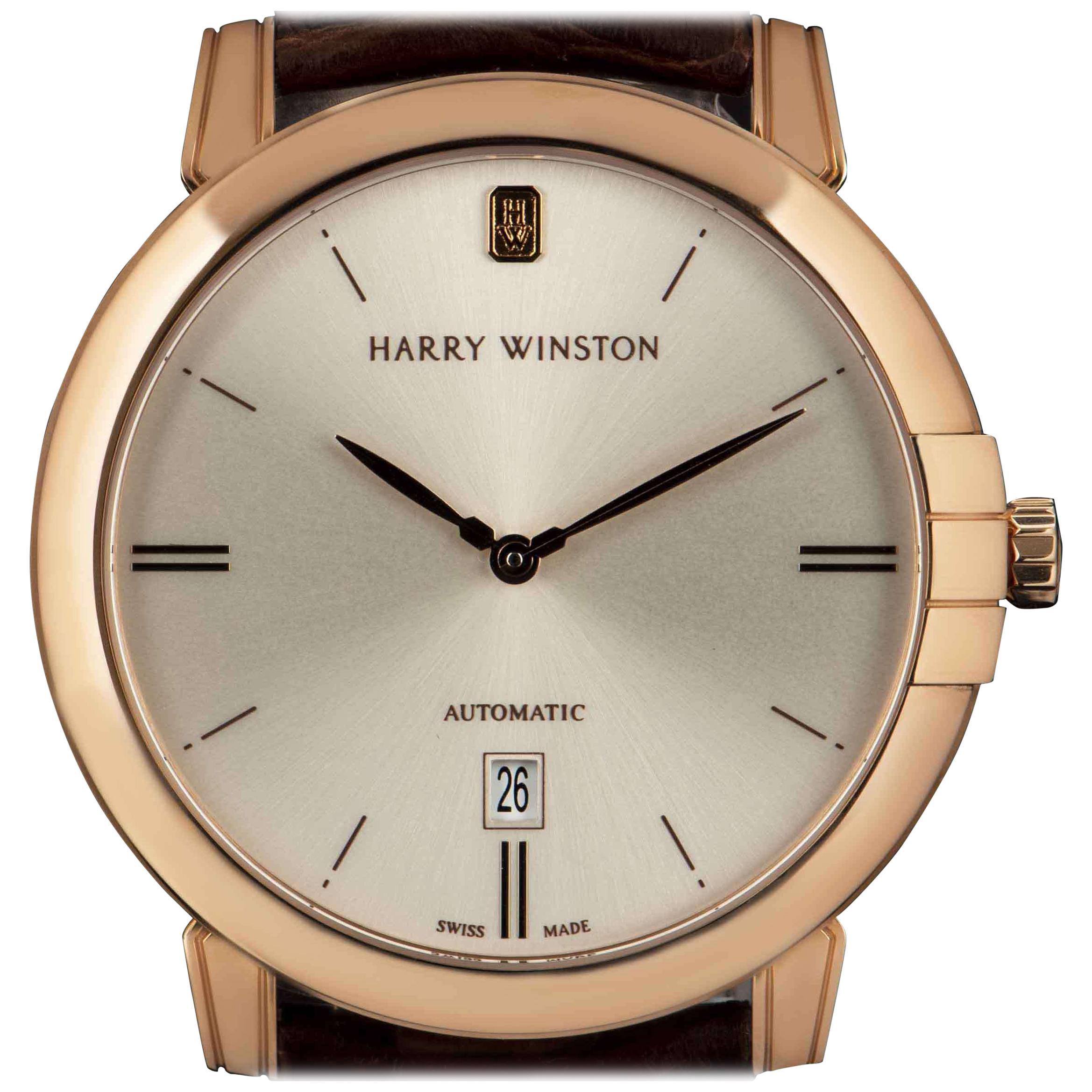 Harry Winston Midnight Rose Gold Silver Dial MIDAHD42RR001 Automatic Watch