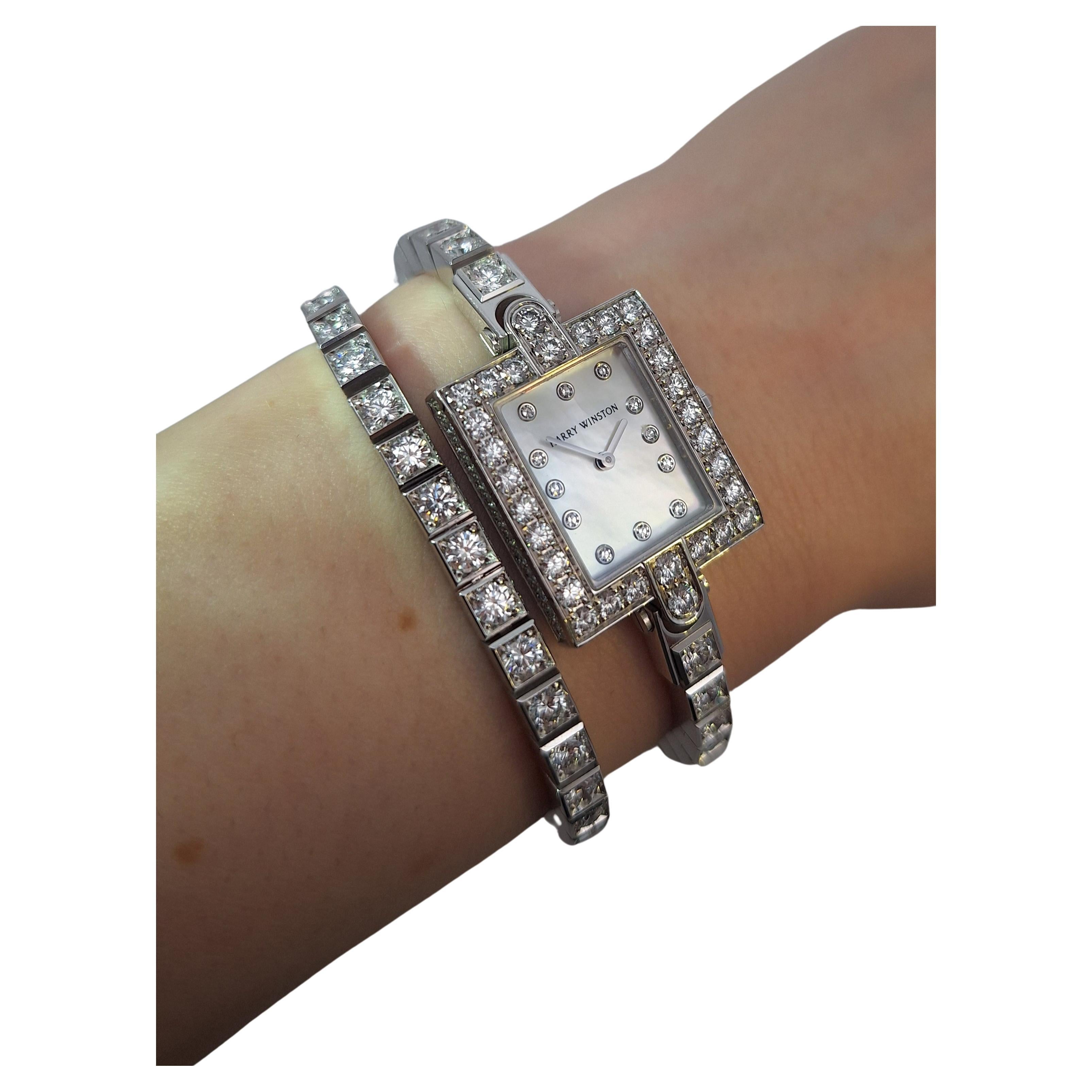 Harry Winston Mother of Pearl Diamond Bracelet Watch For Sale