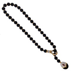 Harry Winston Necklace with Black Jade, Diamonds and a Ruby