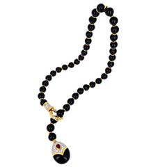 Retro Harry Winston Necklace with Black Jade, Diamonds and a Ruby