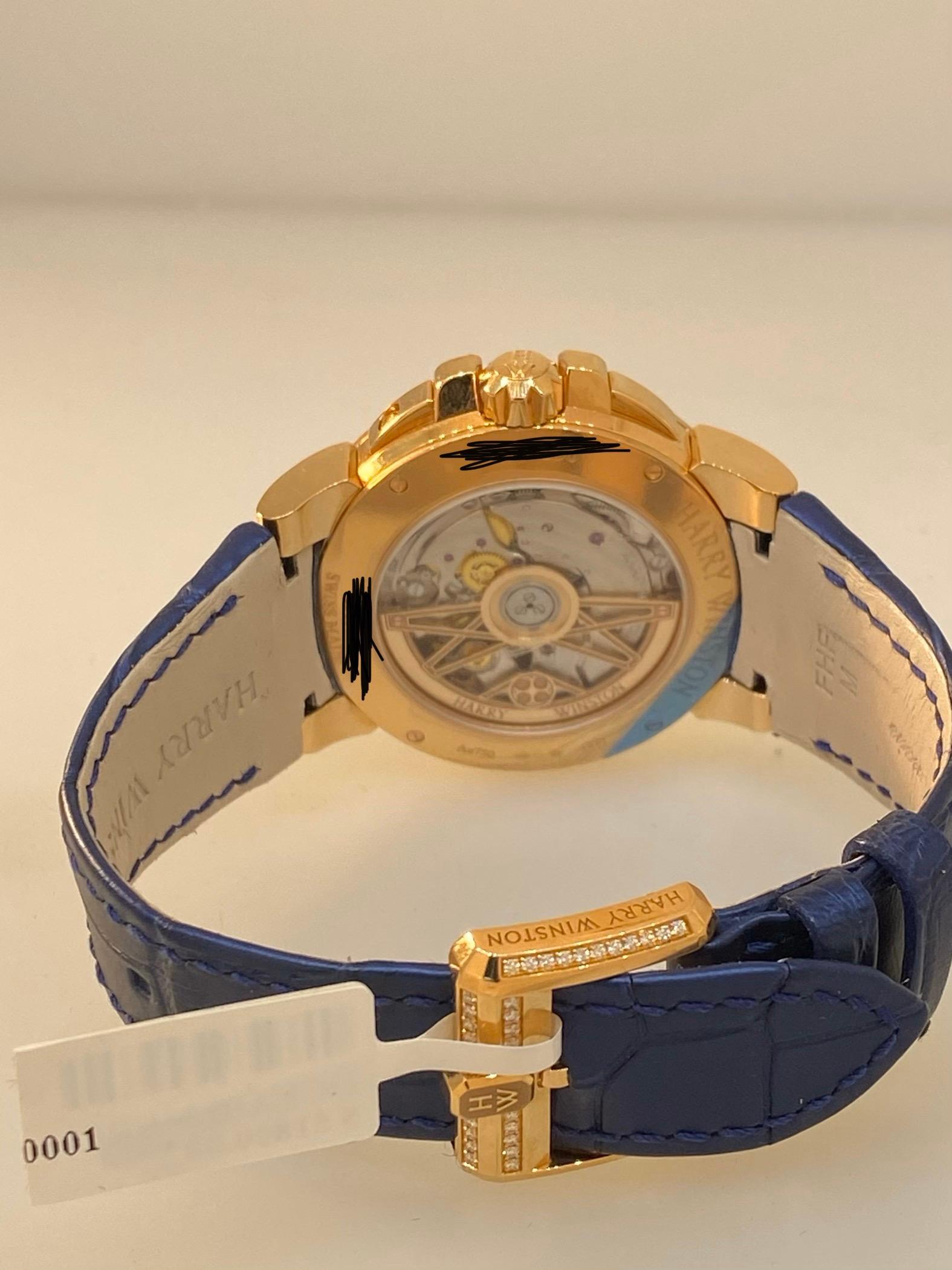 Harry Winston Ocean Biretrograde Automatic Rose Gold Diamond Ladies Watch For Sale 6