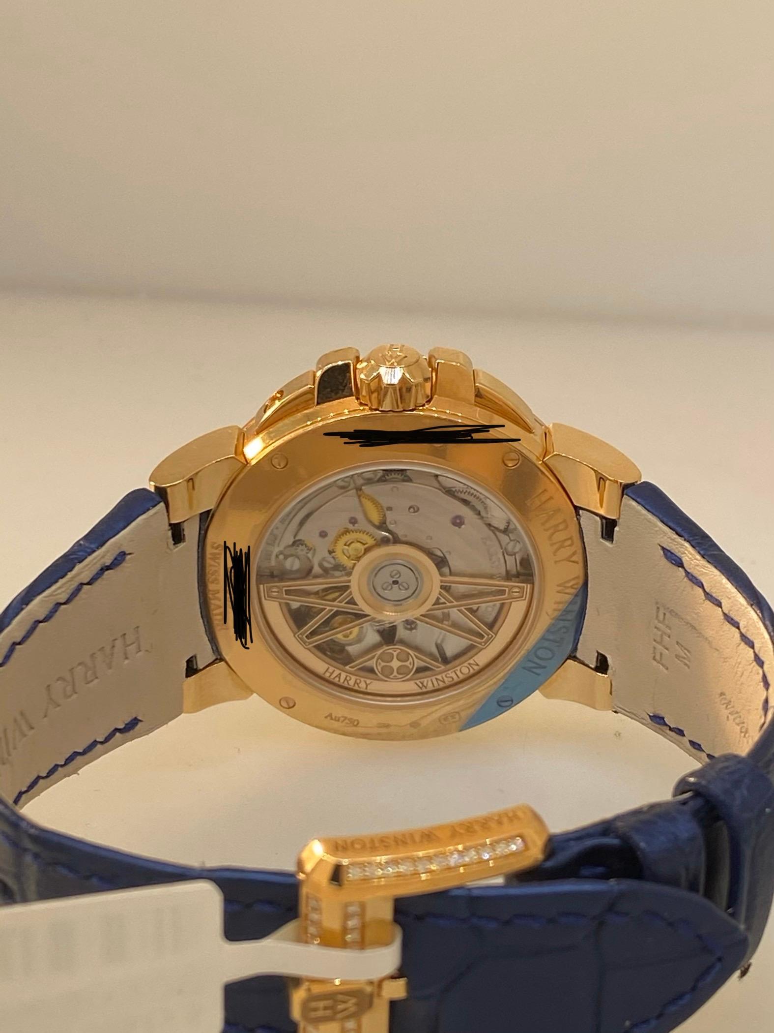 Harry Winston Ocean Biretrograde Automatic Rose Gold Diamond Ladies Watch For Sale 7