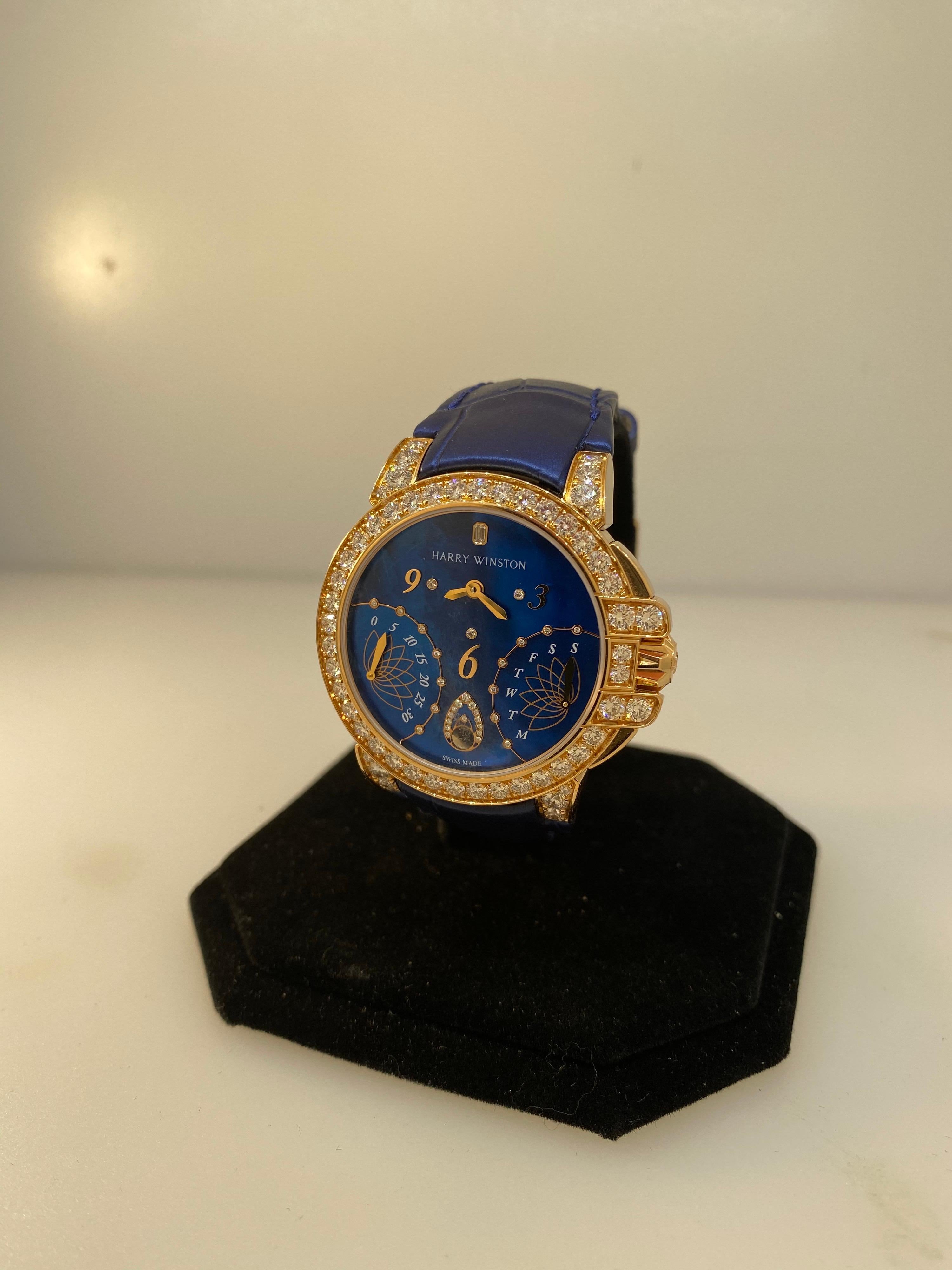 Women's Harry Winston Ocean Biretrograde Automatic Rose Gold Diamond Ladies Watch For Sale