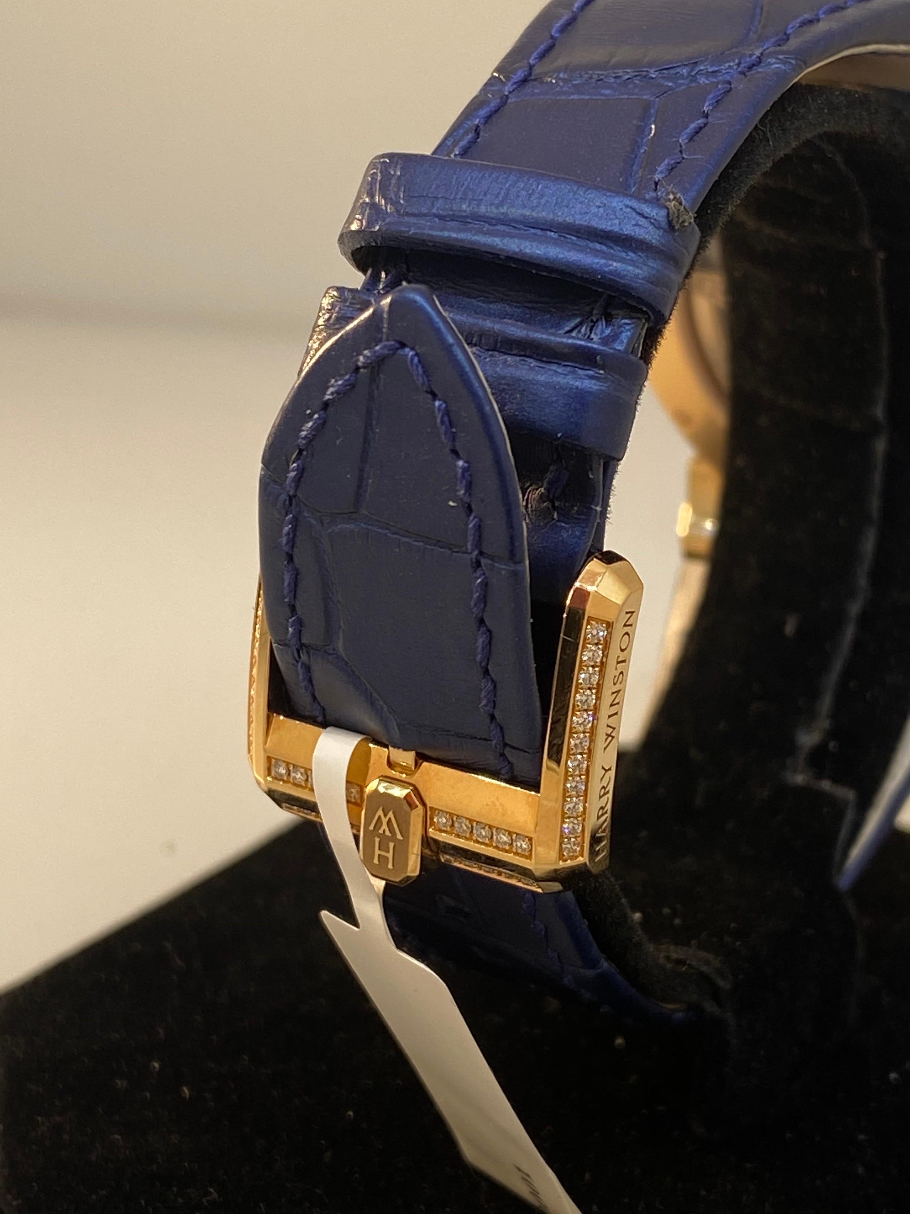 Harry Winston Ocean Biretrograde Automatic Rose Gold Diamond Ladies Watch For Sale 4