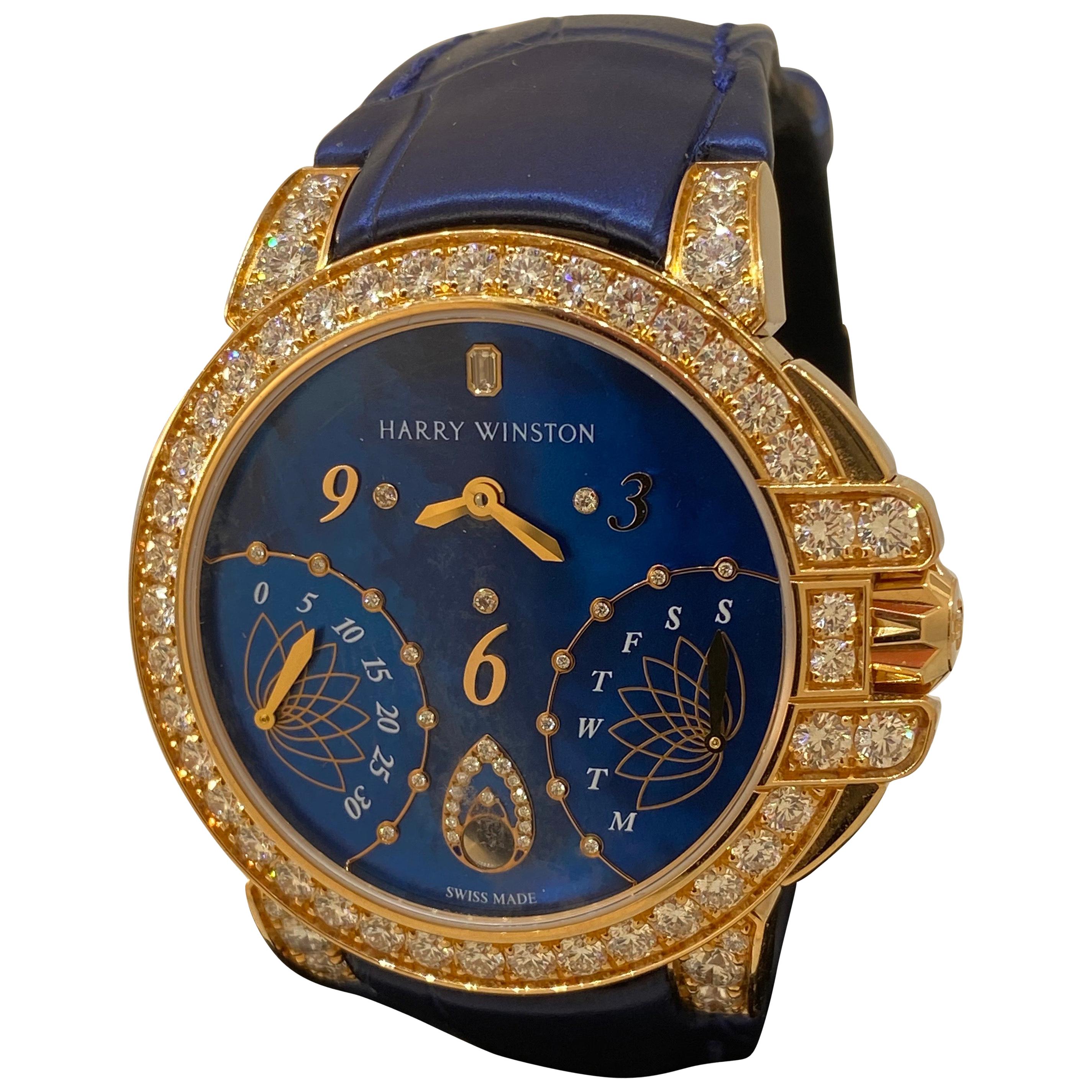 Harry Winston Ocean Biretrograde Automatic Rose Gold Diamond Ladies Watch For Sale
