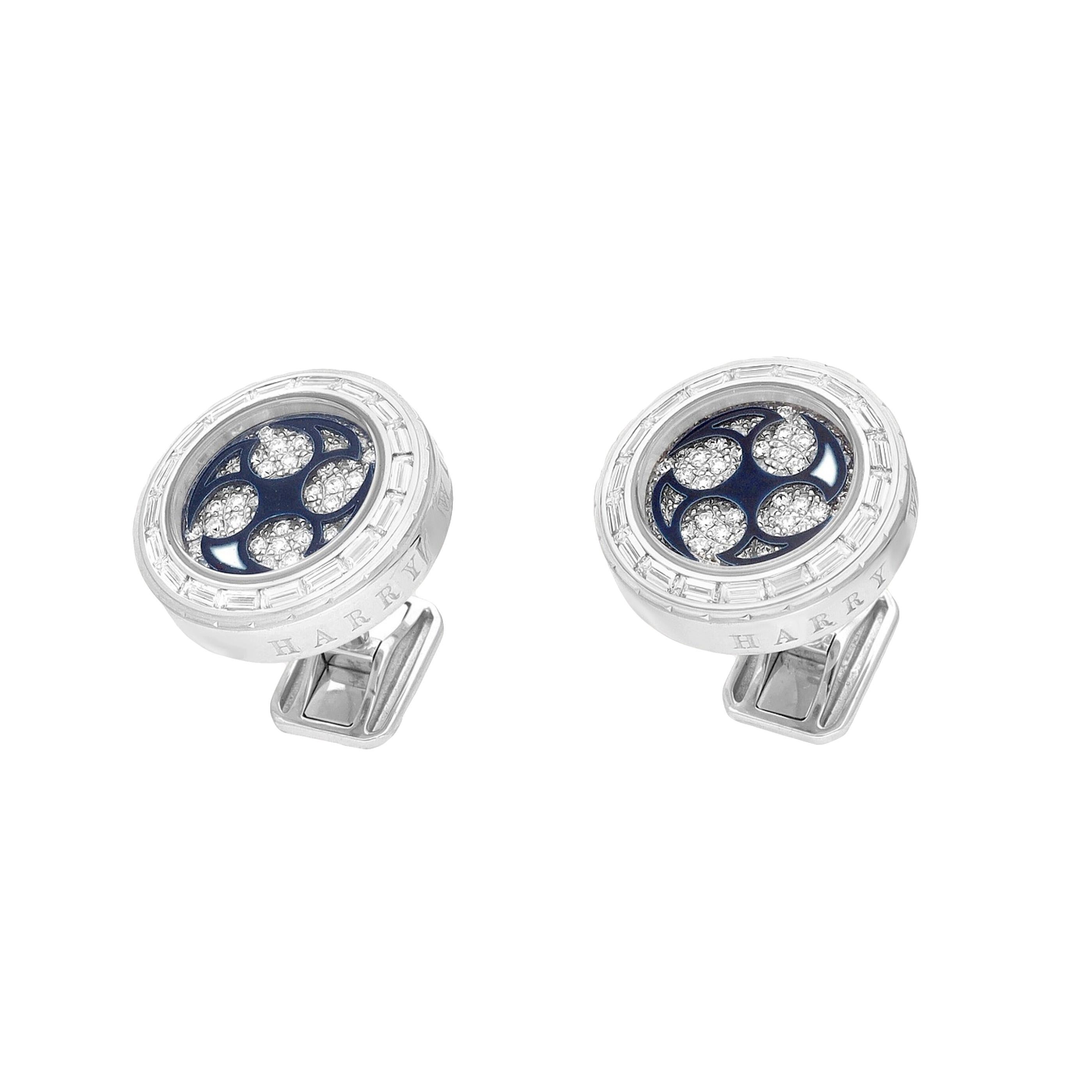 Taglio misto Gemelli da polso Harry Winston Ocean Diamond in oro bianco 18 carati in vendita