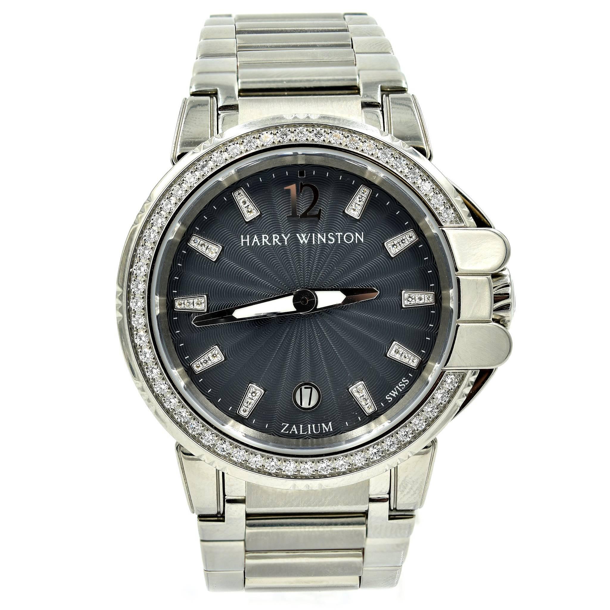 Harry Winston Ladies Stainless Steel Diamond Ocean Sport Watch Ref 411.LQ36Z