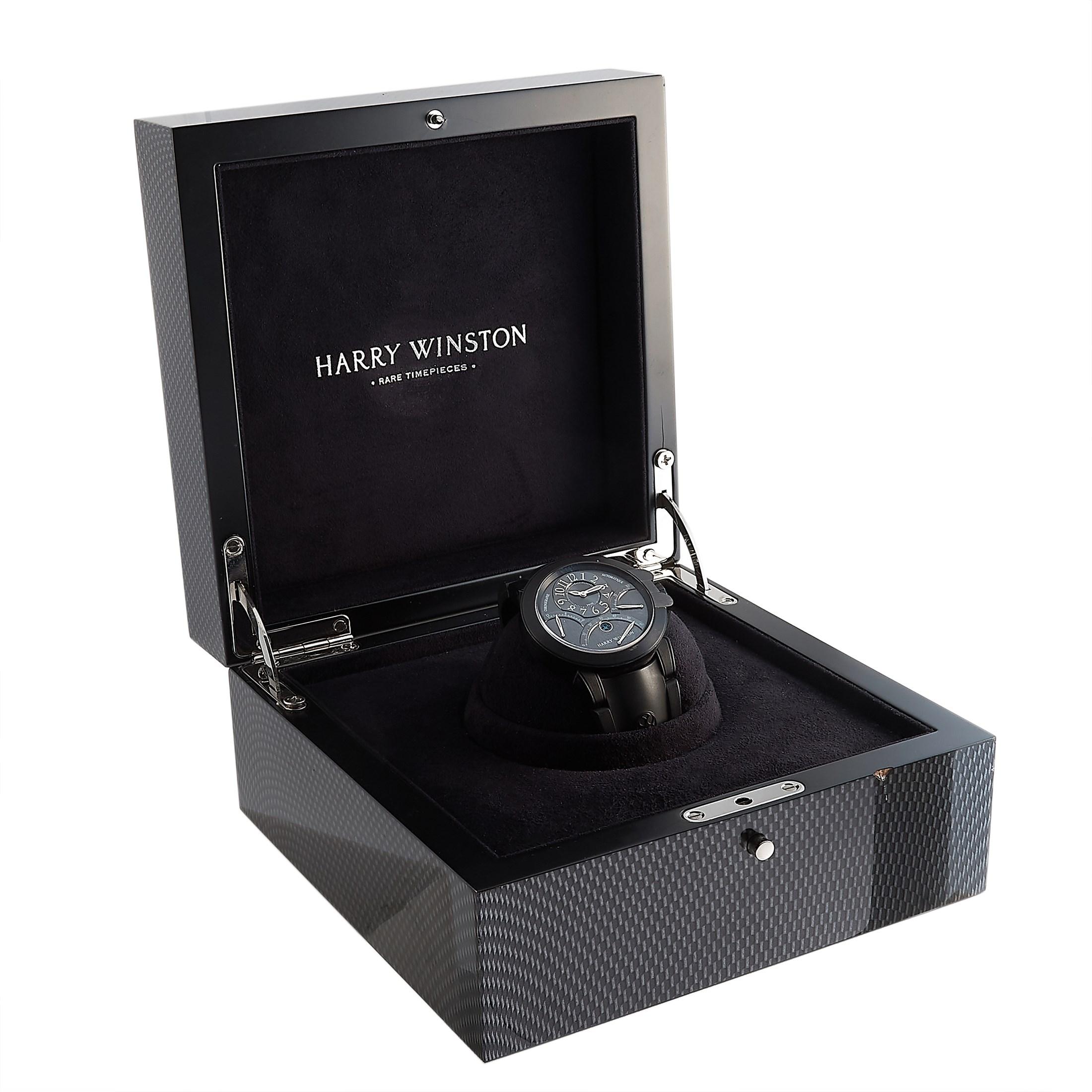 Harry Winston Ocean Triple Retrograde Black Zalium Chronograph Watch 400-MCRA44Z 1