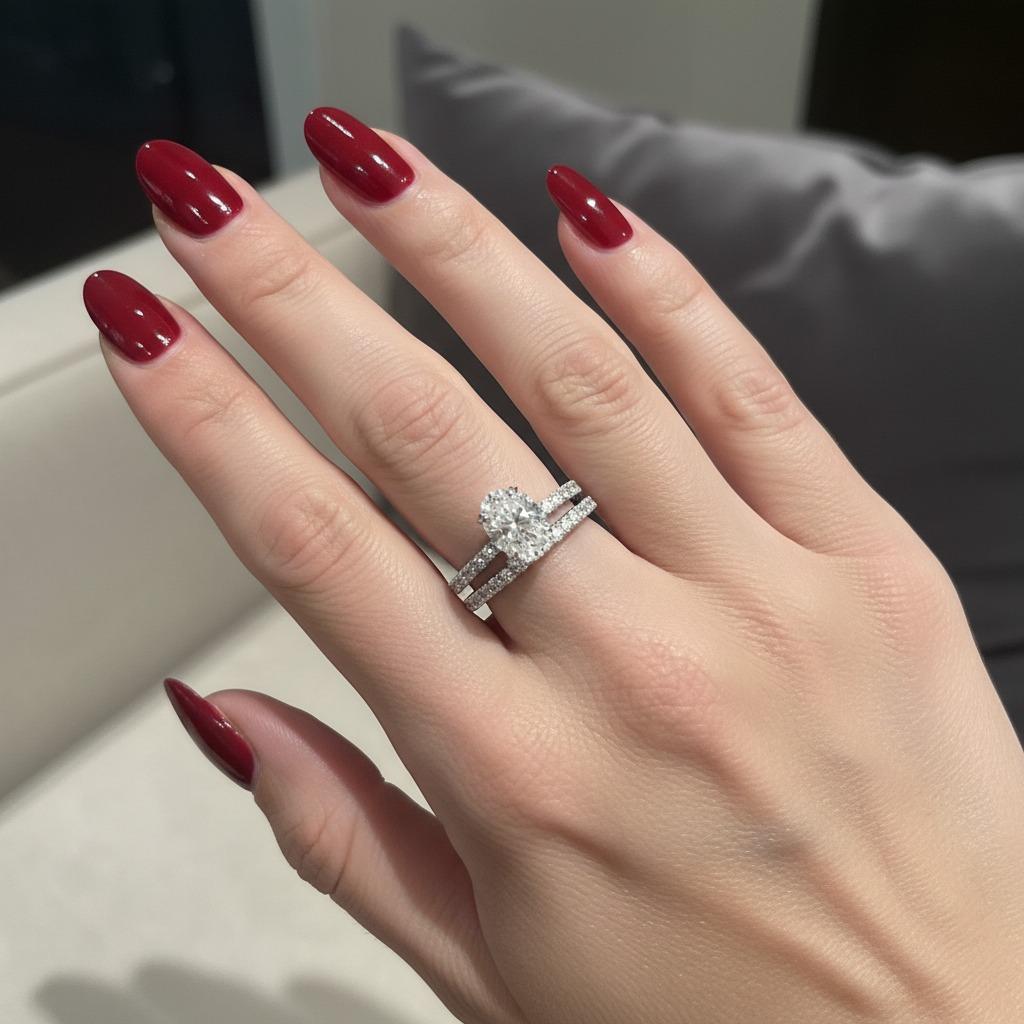 Taglio ovale Anello di fidanzamento con diamante ovale e fascia nuziale con pavé di Harry Winston in vendita